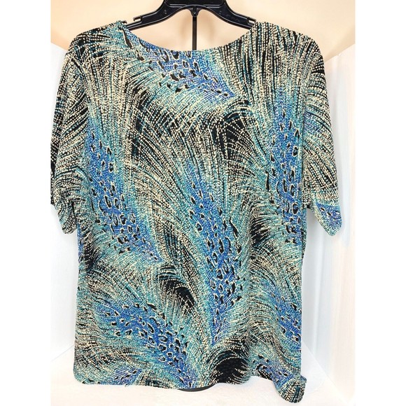 Drapers Damons, Womens, Blouse, 2X Peacock Feather, Short Sleeves - Picture 7 of 16